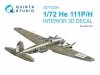 Quinta Studio QD72204 He 111 P/H 3D-Printed & coloured Interior on decal paper (Airfix) 1/72